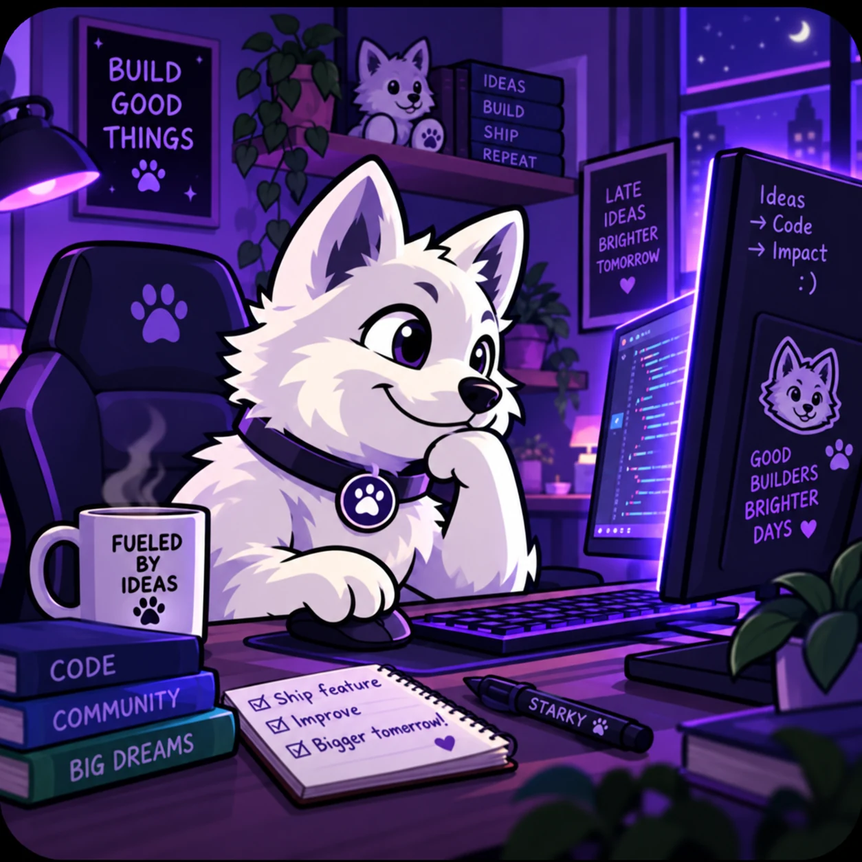 STARKY building at night